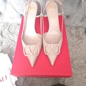 Valentino Beige Pointed Toe Slingback Pumps